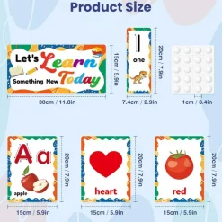 58-Piece Alphabet & Number Bulletin Board Set, Preschool Manuscript Learning Cards Colors Shapes Posters, Classroom Wall Decor for Kindergarten Early Learning Education with Glue Dots