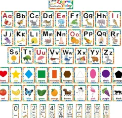58-Piece Alphabet & Number Bulletin Board Set, Preschool Manuscript Learning Cards Colors Shapes Posters, Classroom Wall Decor for Kindergarten Early Learning Education with Glue Dots
