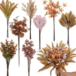 70 Piece Artificial Greenery Stem Set Fall Decor Faux Eucalyptus Branches Fern Leaves Berry Flowers Autumn DIY Wedding Bouquet Table Centerpiece Arrangement Brown Orange