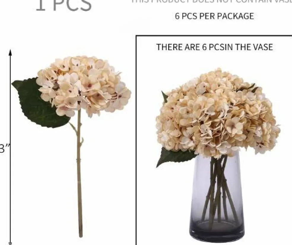 6-Piece Artificial Silk Hydrangea Flowers with Stems for Wedding & Home Décor