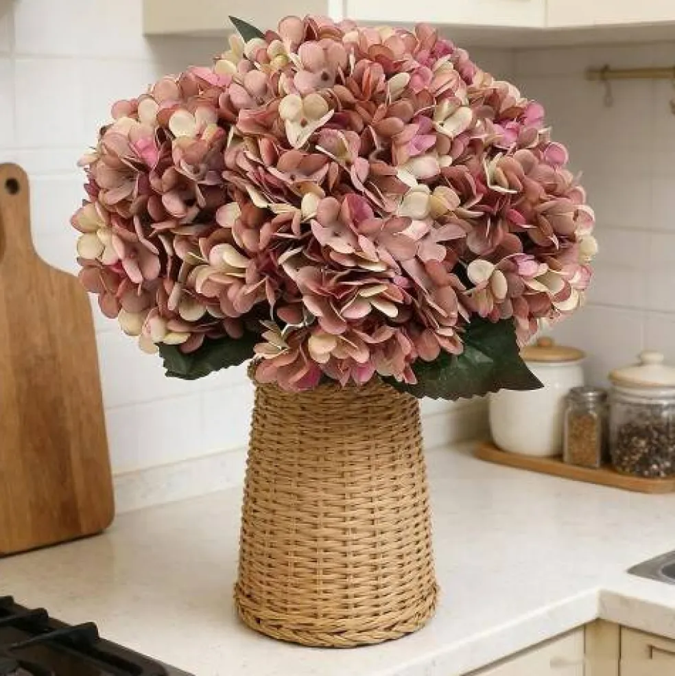 6-Piece Artificial Silk Hydrangea Flowers with Stems for Wedding & Home Décor