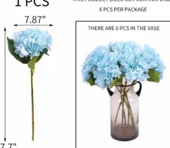 6-Piece Artificial Silk Hydrangea Flowers with Stems for Wedding & Home Décor