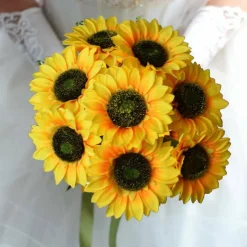 8-Piece Artificial Sunflower Set – 23.6-Inch Long Stem Faux Silk Sunflowers for Wedding Bouquets and Home Centerpieces