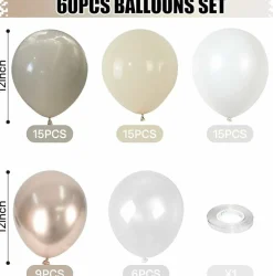 60-Piece Beige & Champagne Gold Balloon Set: Neutral Boho Birthday, Engagement & Baby Shower Decor with Ribbon