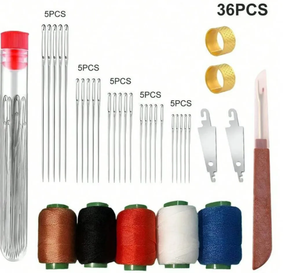 36‑Piece Big Eye Steel Needle Set – Long Thin Sewing & Quilting Needles for DIY Embroidery, Mending & Craft Projects