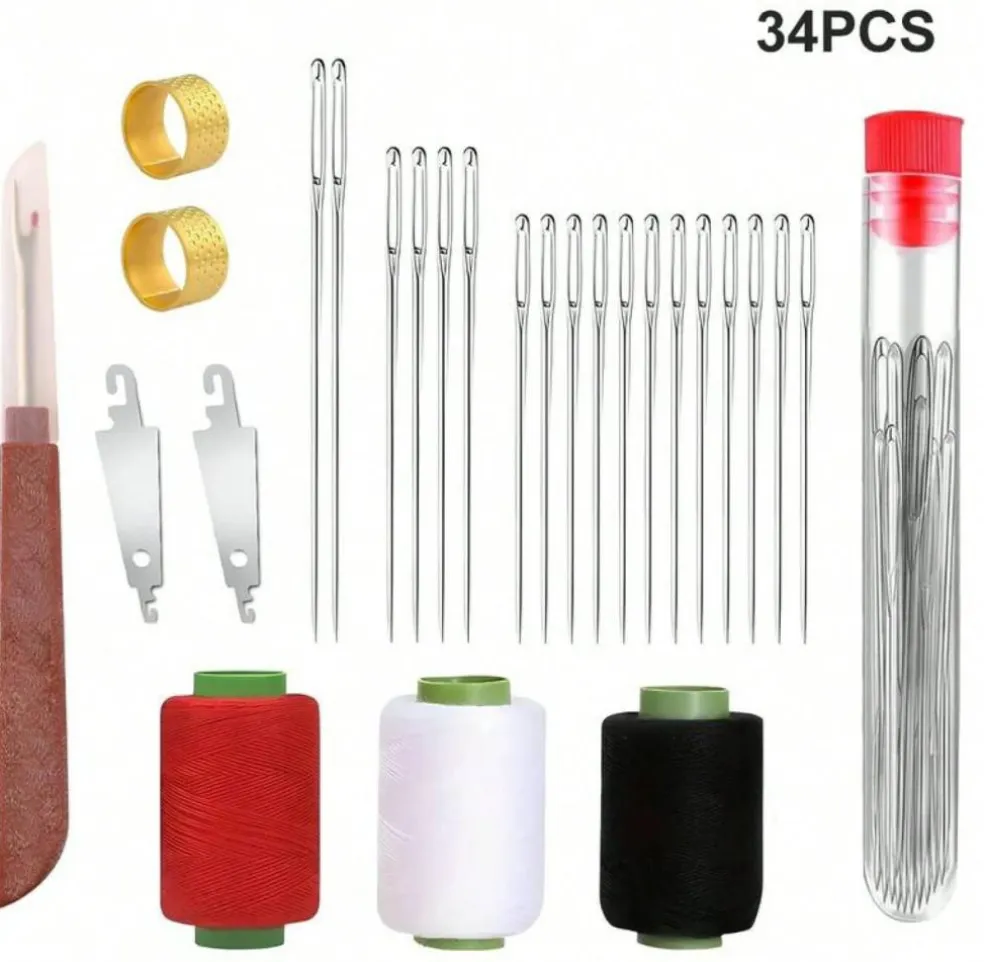 36‑Piece Big Eye Steel Needle Set – Long Thin Sewing & Quilting Needles for DIY Embroidery, Mending & Craft Projects