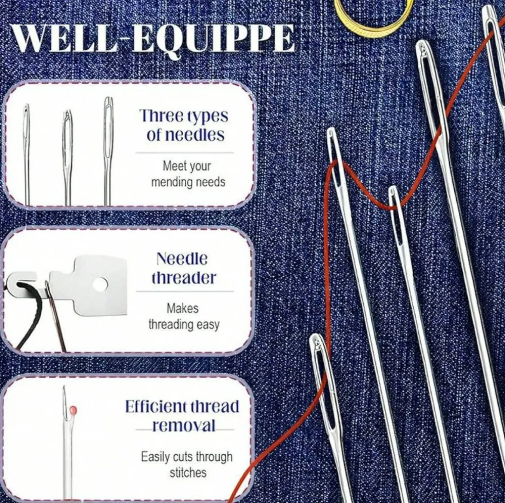 36‑Piece Big Eye Steel Needle Set – Long Thin Sewing & Quilting Needles for DIY Embroidery, Mending & Craft Projects