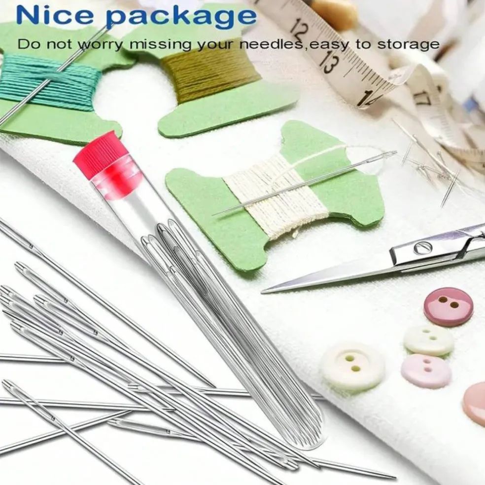 36‑Piece Big Eye Steel Needle Set – Long Thin Sewing & Quilting Needles for DIY Embroidery, Mending & Craft Projects