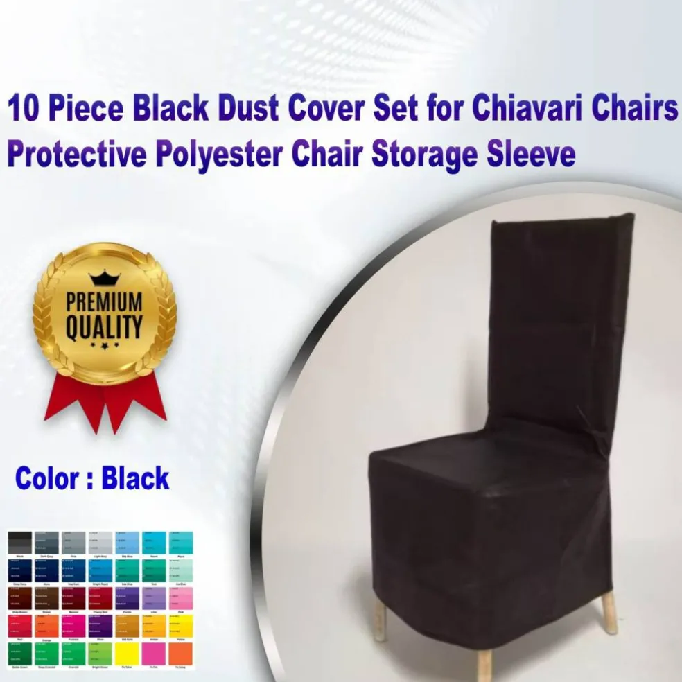 10 Piece Black Dust Cover Set for Chiavari Chairs Protective Polyester Chair Storage Sleeve