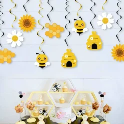 20-Piece Bumble Bee Hanging Swirl Decorations | Honey Bee Foil Ceiling Streamers for Kids' Birthday, Baby Shower, Gender Reveal & Bee Themed Party Supplies