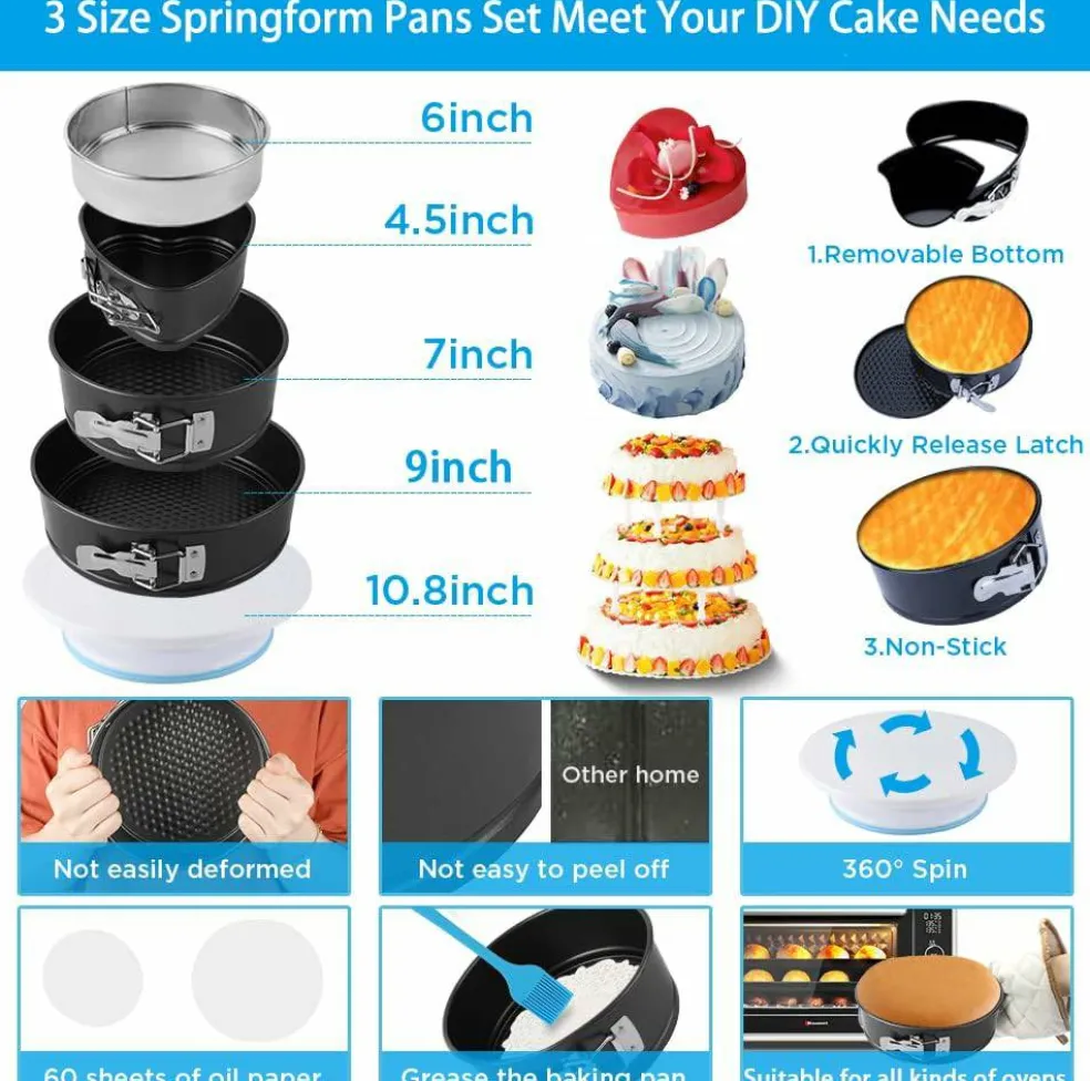 635-Piece Cake Decorating Kit – 3 Springform Pans, Turntable, Icing Nozzles, Piping Bags & Baking Tools