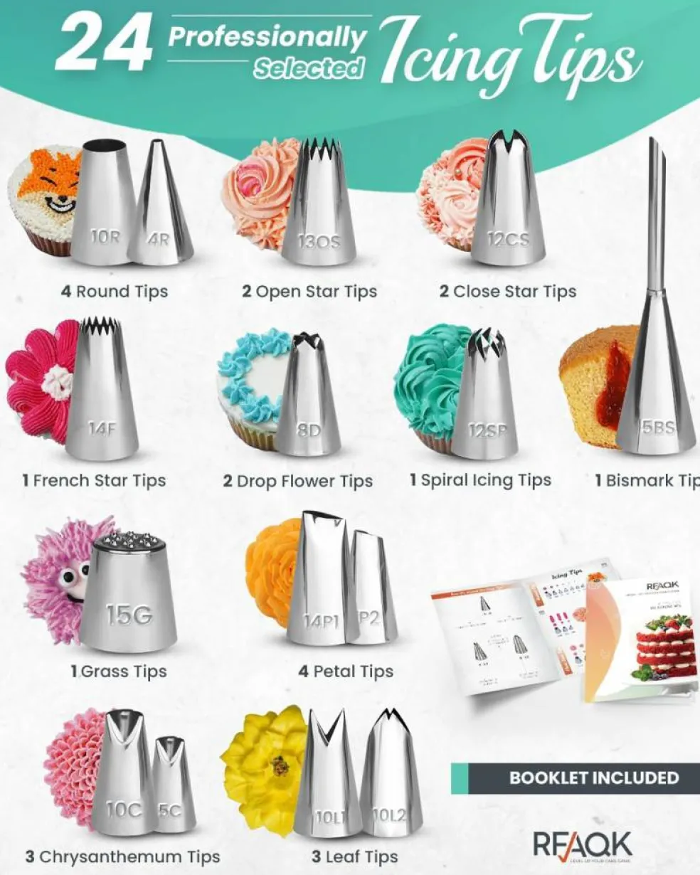64-Piece Cake Decorating Kit – Turntable, Icing Tips, Piping Bags, Spatulas & Guidebook