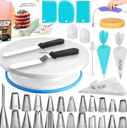 64-Piece Cake Decorating Kit – Turntable, Icing Tips, Piping Bags, Spatulas & Guidebook