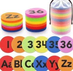 62-Piece Carpet Spot Markers Set – Non-Slip Classroom Floor Dots with Numbers (1–36) & Alphabet (A–Z) for Seating, Sorting & Learning Activities