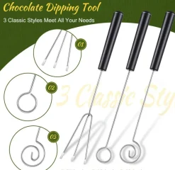 3-Piece Chocolate Dipping & Decorating Tool Set – Forks, Spoons & Chef Art Pencil, Stainless Steel