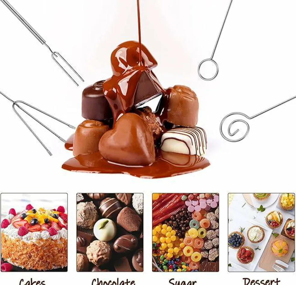 7-Piece Chocolate Dipping Tool Set – Professional Stainless Steel Candy Making Kit – Includes 1 Slotted Decorating Spoon & 6 Fondue Forks – Precision Culinary Dipping Tools for Truffles, Fruits & Pralines