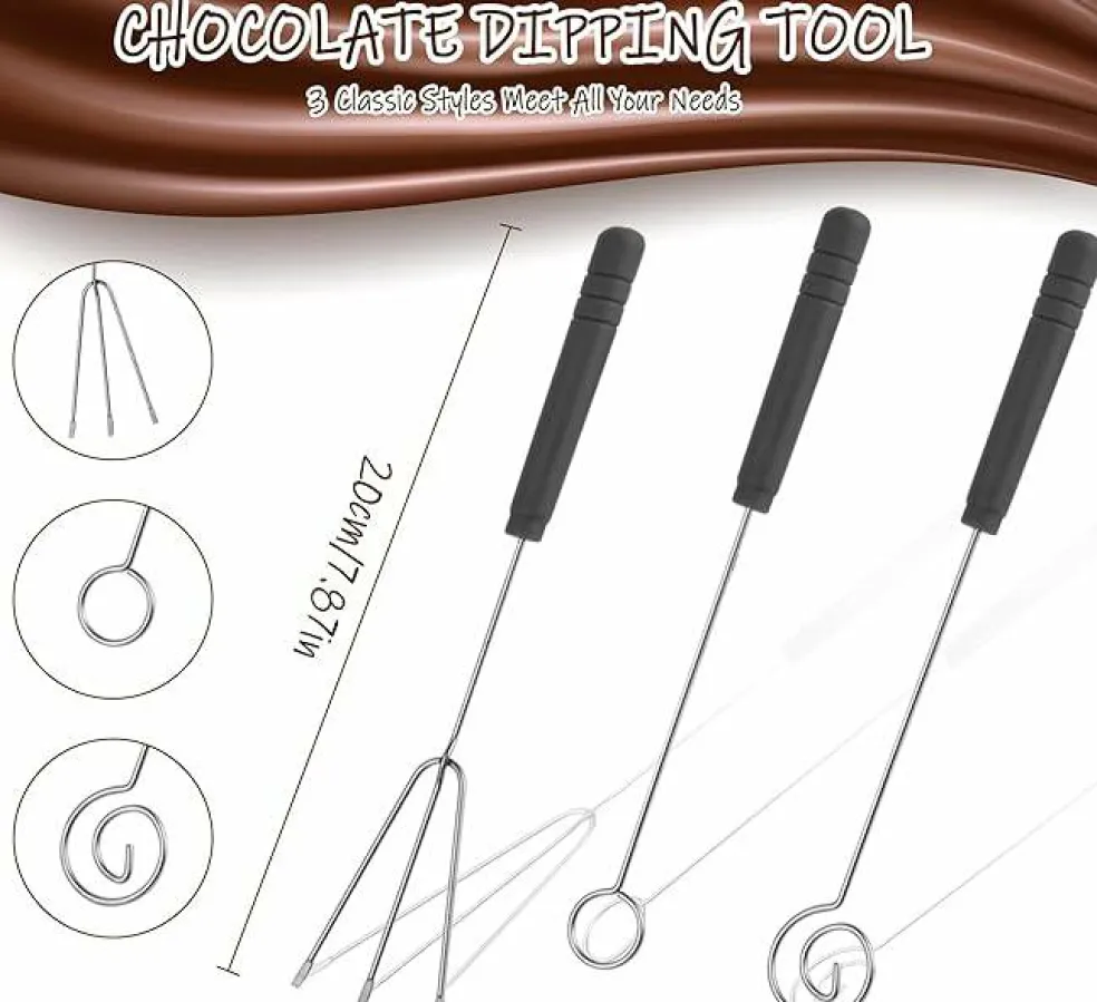 7-Piece Chocolate Dipping Tool Set – Professional Stainless Steel Candy Making Kit – Includes 1 Slotted Decorating Spoon & 6 Fondue Forks – Precision Culinary Dipping Tools for Truffles, Fruits & Pralines