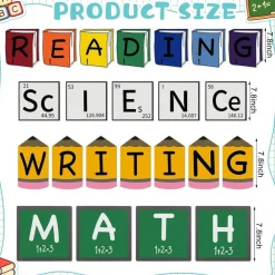 23-Piece Core Subjects Classroom Bulletin Board Set – Science, Reading, Math & Writing Labels, Educational Classroom Decor for Preschool, Kindergarten, Elementary School Wall & Blackboard Displays