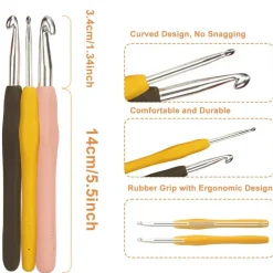 14 Piece Crochet Hook Set, Soft Grip Ergonomic Crochet Needles with Storage Case, Ideal for Beginners, Arthritic Hands