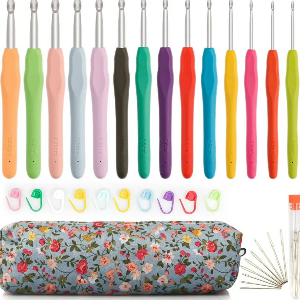 14 Piece Crochet Hook Set, Soft Grip Ergonomic Crochet Needles with Storage Case, Ideal for Beginners, Arthritic Hands