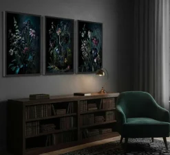 3-Piece Dark Floral Wall Art Prints Unframed, Vintage Gothic Botanical Canvas Posters, Moody Dark Academia Apothecary Flower Artwork, Macabre Victorian Wall Decor for Bedroom, Living Room, Dorm