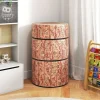 3 Piece Dark Walnut PU Leather Stump Stool Set with Foam and Anti-Slip Base