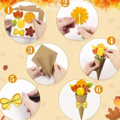 30-Piece DIY Fall Flower Bouquet Craft Kit for Kids – Thanksgiving & Harvest Art Project – Includes Cardstock Flowers, Kraft Paper, Straws & Tools – Creative Classroom Activity & Keepsake Gift