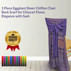1 Piece Eggplant Sheer Chiffon Chair Back Scarf for Chiavari Flowy Elegance with Sash