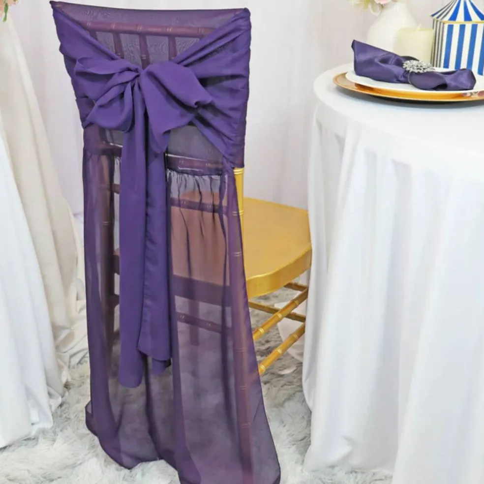 1 Piece Eggplant Sheer Chiffon Chair Back Scarf for Chiavari Flowy Elegance with Sash