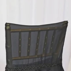 1 Piece Elegant Black Chiffon Chiavari Chair Cover with Sash Sheer Draped Accent