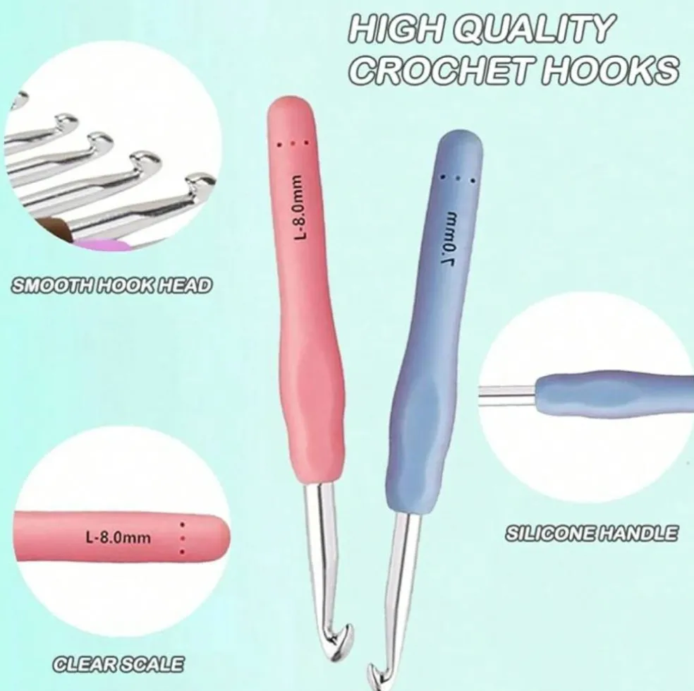 14-Piece Ergonomic Crochet Hook Set (2 mm–10 mm) with Carry Case – Long Crochet Needles for Beginners & Craft Projects