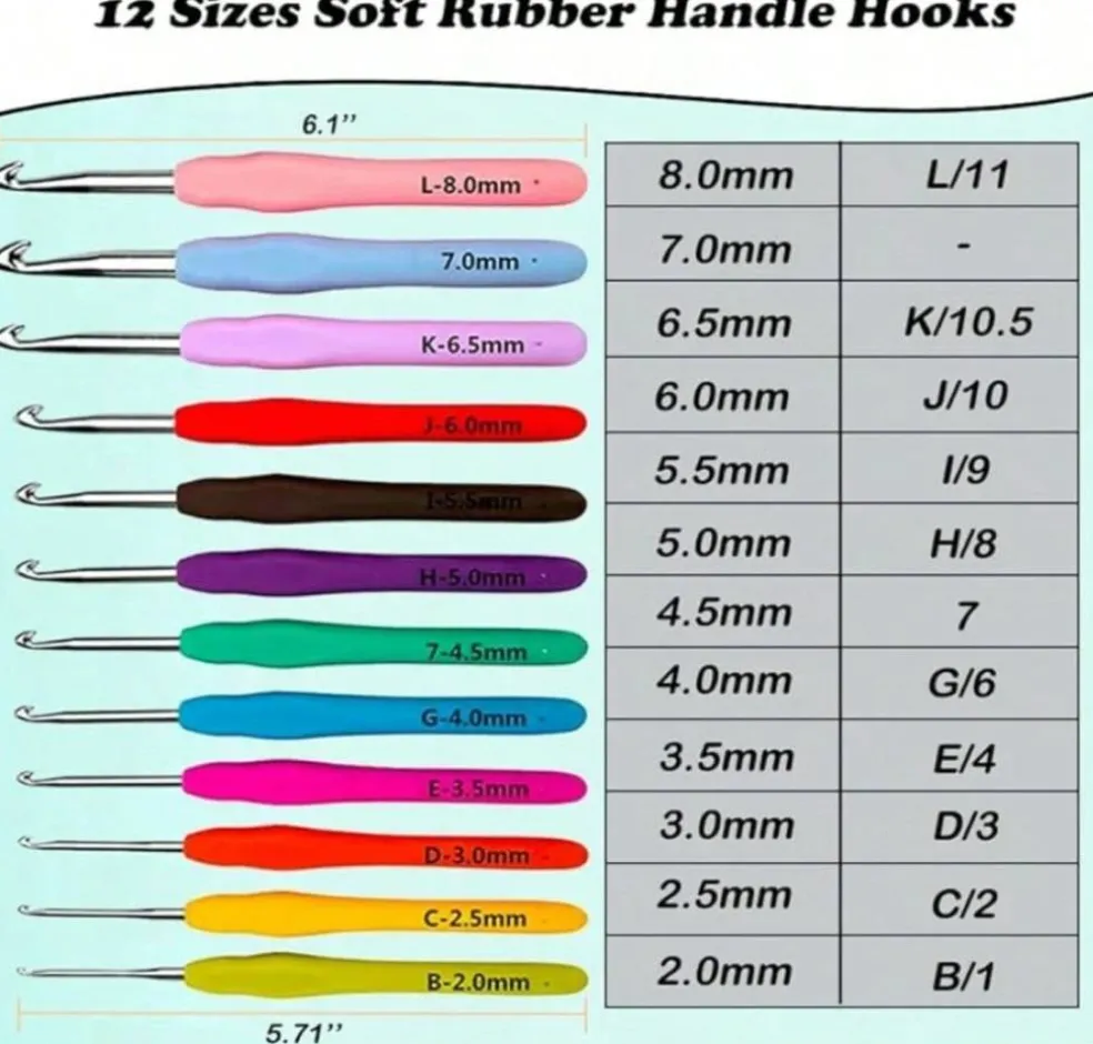 14-Piece Ergonomic Crochet Hook Set (2 mm–10 mm) with Carry Case – Long Crochet Needles for Beginners & Craft Projects