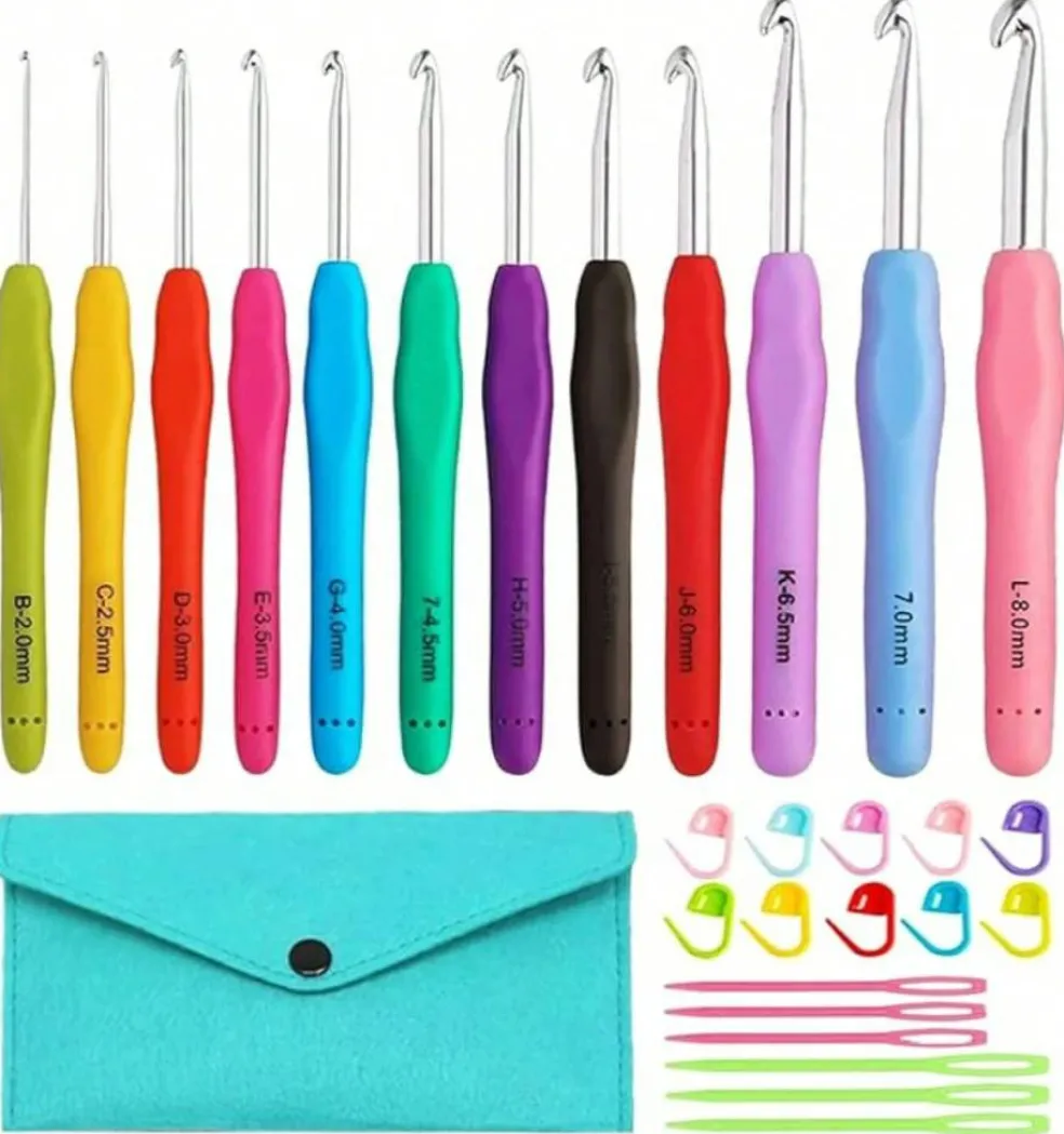 14-Piece Ergonomic Crochet Hook Set (2 mm–10 mm) with Carry Case – Long Crochet Needles for Beginners & Craft Projects