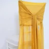 1 Piece Gold Chiffon Chair Back Drape with Sash Elegant Slipcover for Chiavari Chairs