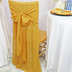 1 Piece Gold Chiffon Chair Back Drape with Sash Elegant Slipcover for Chiavari Chairs