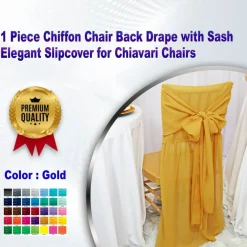 1 Piece Gold Chiffon Chair Back Drape with Sash Elegant Slipcover for Chiavari Chairs