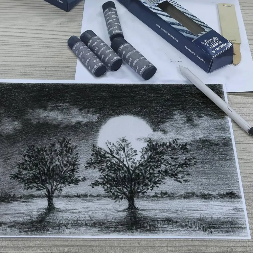 4-Piece Jumbo Vine Charcoal Sticks 18-20mm – Natural Charcoal for Sketching & Shading