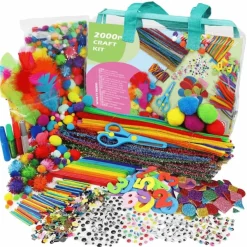 2000+ Piece Kids Arts & Crafts Kit – Pom Poms, Pipe Cleaners, Googly Eyes, Feathers & Foam – Ultimate Gift Set for Ages 4–8
