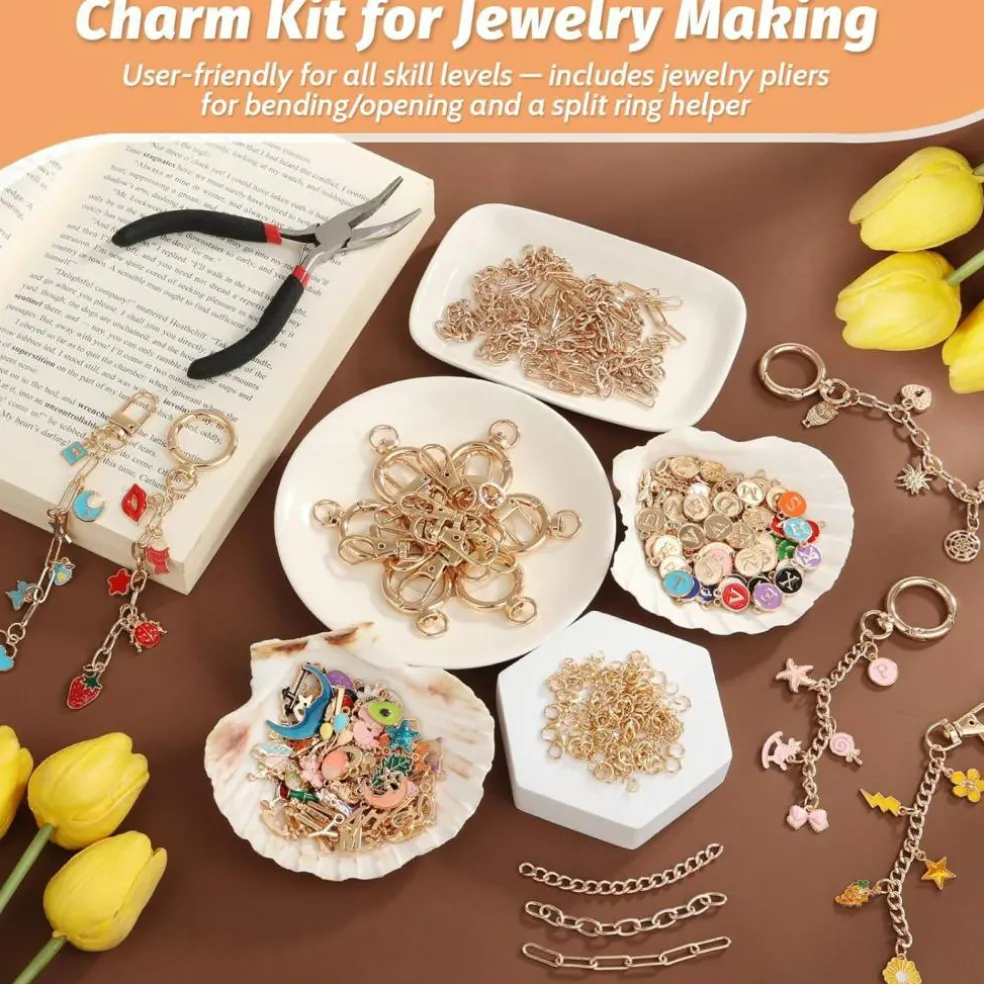 500-Piece Lip Gloss Keychain Making Kit – DIY Craft Set with Charms, Key Chain Hooks, Jump Rings, Lobster Clasps, Chains & Tools for Custom Keychains