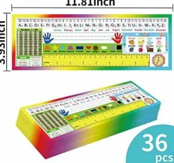 36-Piece Manuscript Desk Nameplates for Students – Classroom Name Tags with Alphabet, Numbers (1–100), Shapes, Colors, Calendar & Learning Reference Charts + Glue Dots