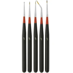 5 Piece Miniature Tight Spot Micro Fine Detail Art & Beauty Taklon Brush Set with Wood Handles
