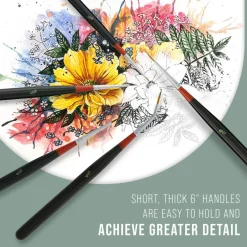 5 Piece Miniature Tight Spot Micro Fine Detail Art & Beauty Taklon Brush Set with Wood Handles