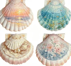 8-Piece Natural Scallop Shell & Starfish Set (4–5”) – Beach Craft Supplies & Coastal Decor – Ocean Theme Party, Wedding, Christmas Ornaments & Home Decoration