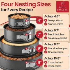 4 Piece Nonstick Springform Pan Set with Leakproof Cheesecake Pans 4 Inch 7 Inch 9 Inch 11 Inch, Cake Slicer and Tester, Instant Pot Compatible Baking Pans for Cheesecakes, Layer Cakes and Quiches