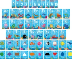 57-Piece Ocean Themed Alphabet Number & Shapes Bulletin Board Set – Under The Sea Classroom Decor with Letters, Numbers (0–10), Colors, Shapes & Adhesive Dots for Preschool Learning