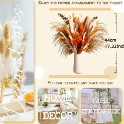 99 Piece Orange Dried Pampas Grass Bouquet 17 Inch Fall Floral Arrangement Natural Bunny Tails Reed Grass Eucalyptus Vase Filler Boho Wedding Home Table Decor