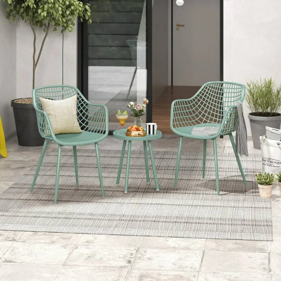 3 Piece Outdoor Bistro Set Patio Chairs with Coffee Table Metal Frame