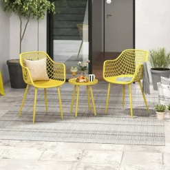 3 Piece Outdoor Bistro Set Patio Chairs with Coffee Table Metal Frame