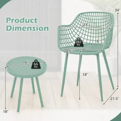 3 Piece Outdoor Bistro Set Patio Chairs with Coffee Table Metal Frame