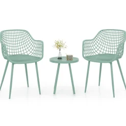 3 Piece Outdoor Bistro Set Patio Chairs with Coffee Table Metal Frame